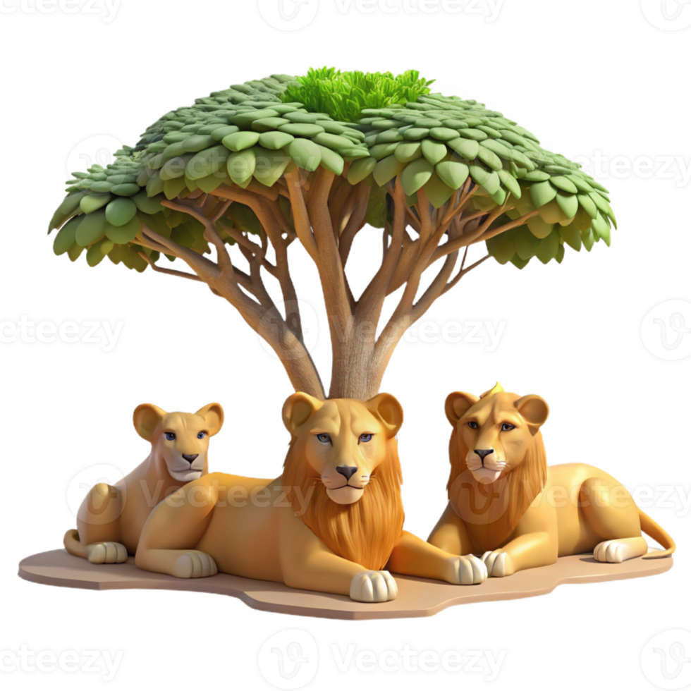 dramatic minimalist Lion Pride Resting in Shade detailed png