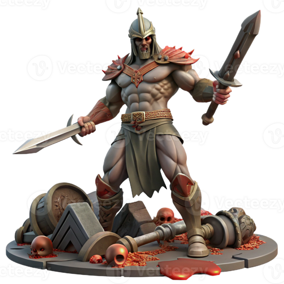 vibrant minimalist Ares God of War Wielding a Bloody Sword original png