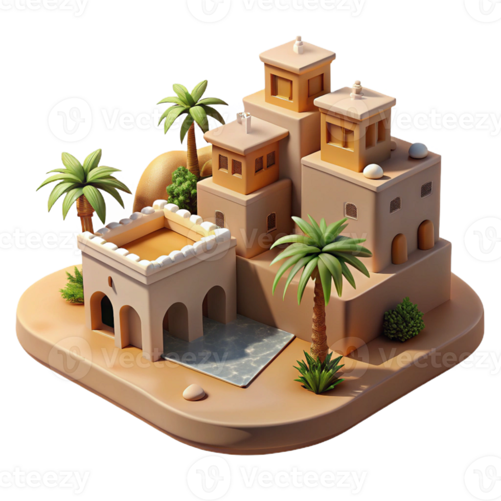 dramatic classic Adobe Oasis Town Desert Palm Trees png
