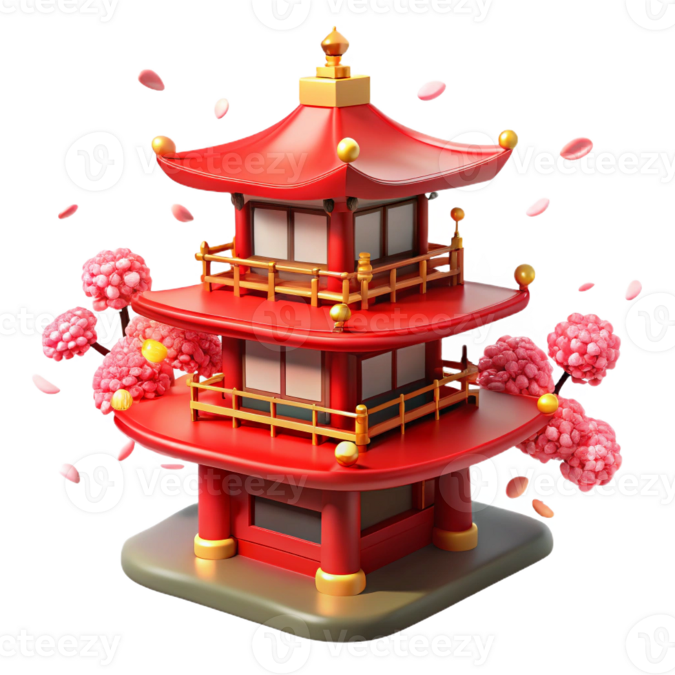 serene rustic Traditional Japanese Pagoda Vibrant Red A png