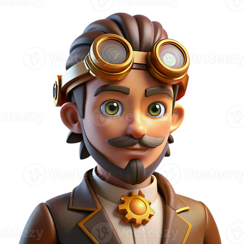 serene artistic Portrait of a Steampunk Inventor with Go png