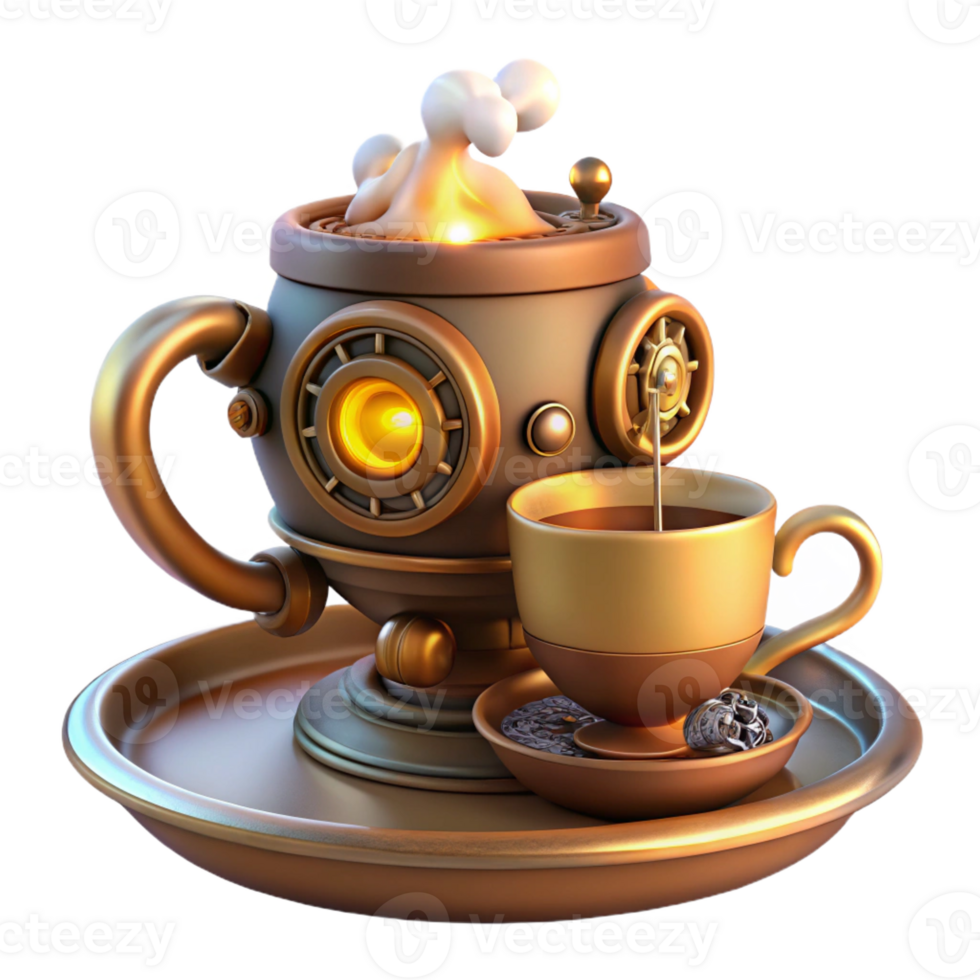 stunning abstract A Whimsical Steampunk Teacup with Intri detailed png