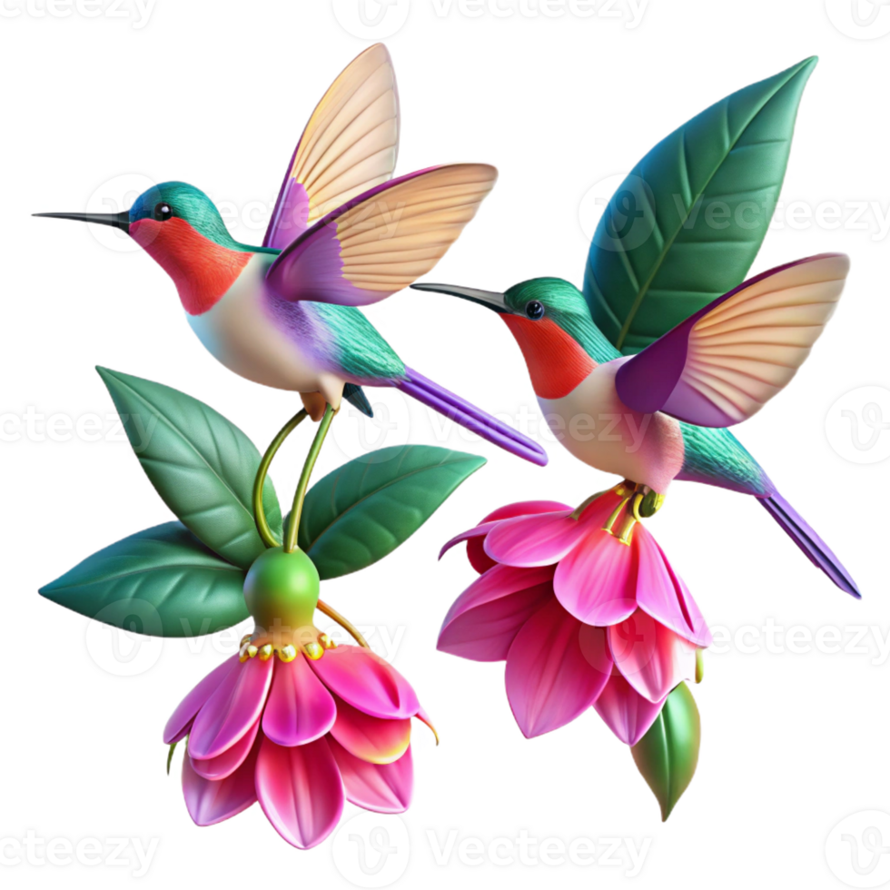 beautiful abstract Three Hummingbirds Hovering Around a Vibra premium png