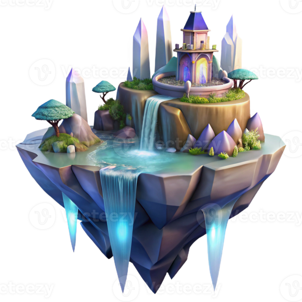 wonderful contemporary A Floating Island with Cascading Waterfall high resolution png