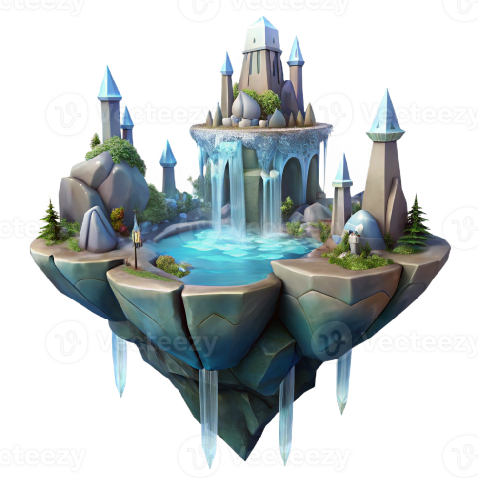 serene creative A Floating Island with Cascading Waterfall original png
