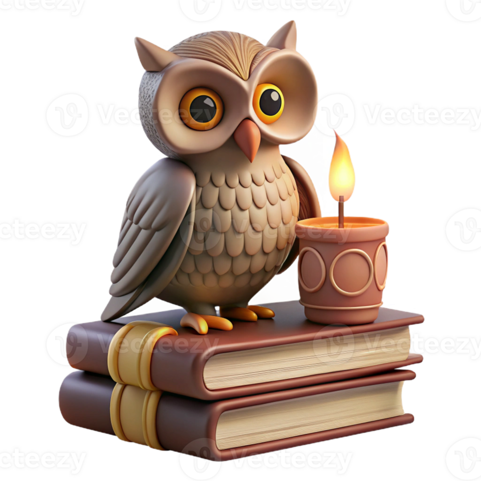 elegant artistic Wise Old Owl on Ancient Books premium png