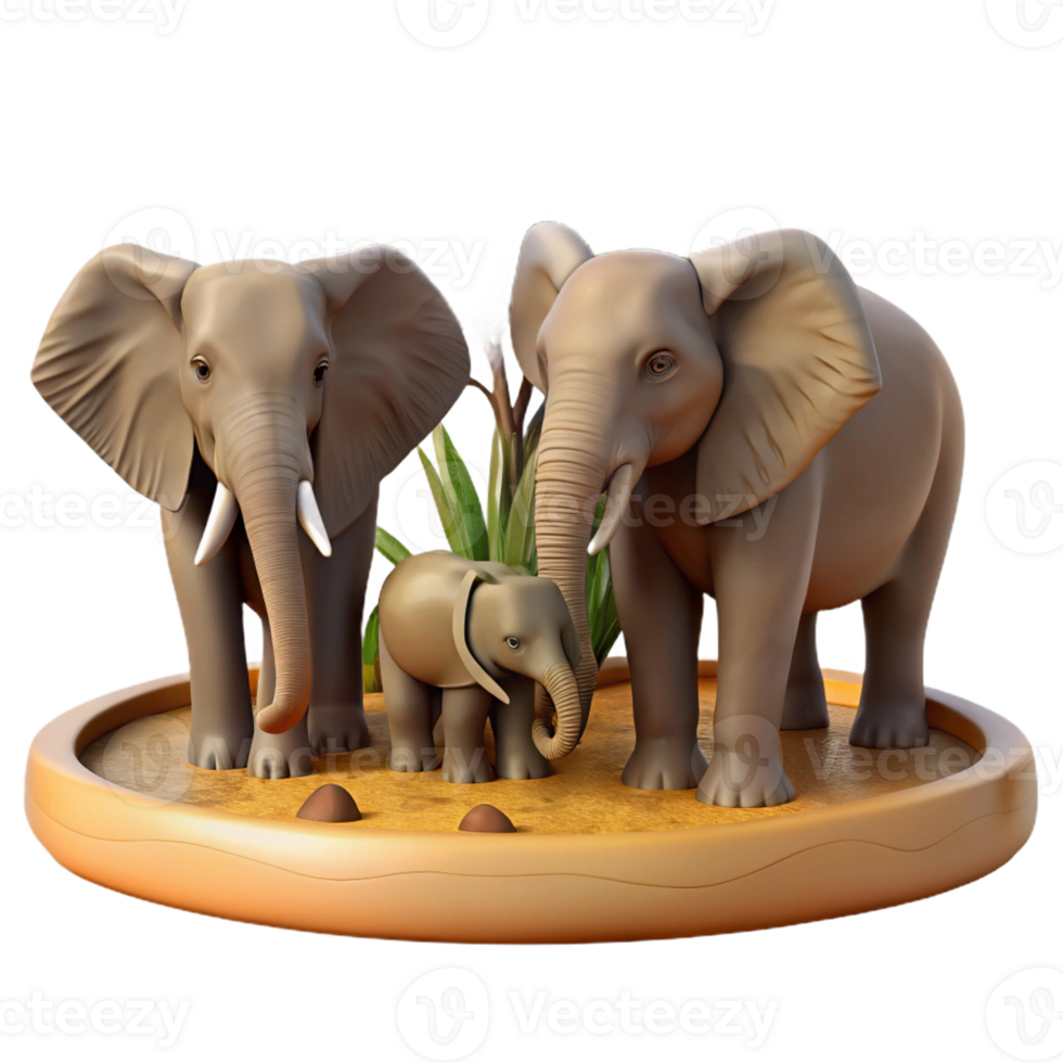 dramatic rustic Elephant Family Bathing in Mud professional png