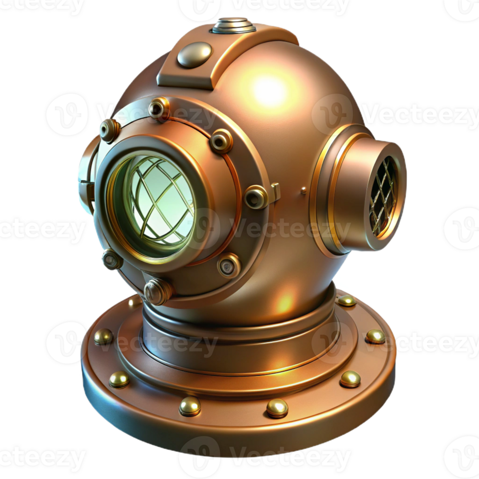 serene artistic A Steampunk Diving Helmet with Brass And detailed png