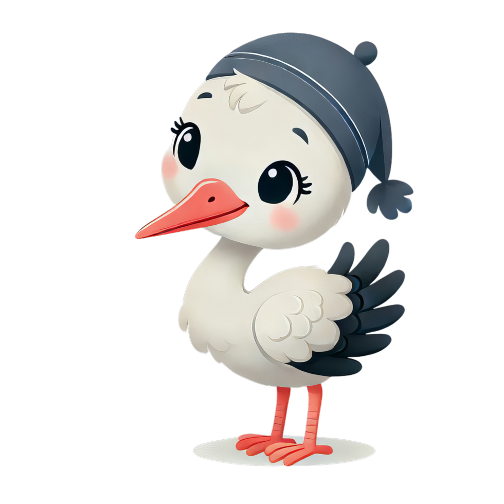 A cartoon stork wearing a hat and a scarf png