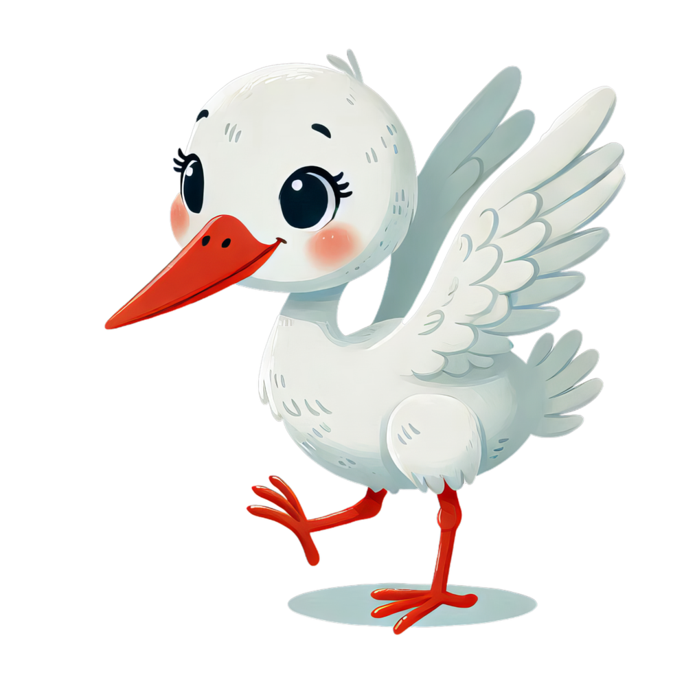 A cartoon white bird with red beak png