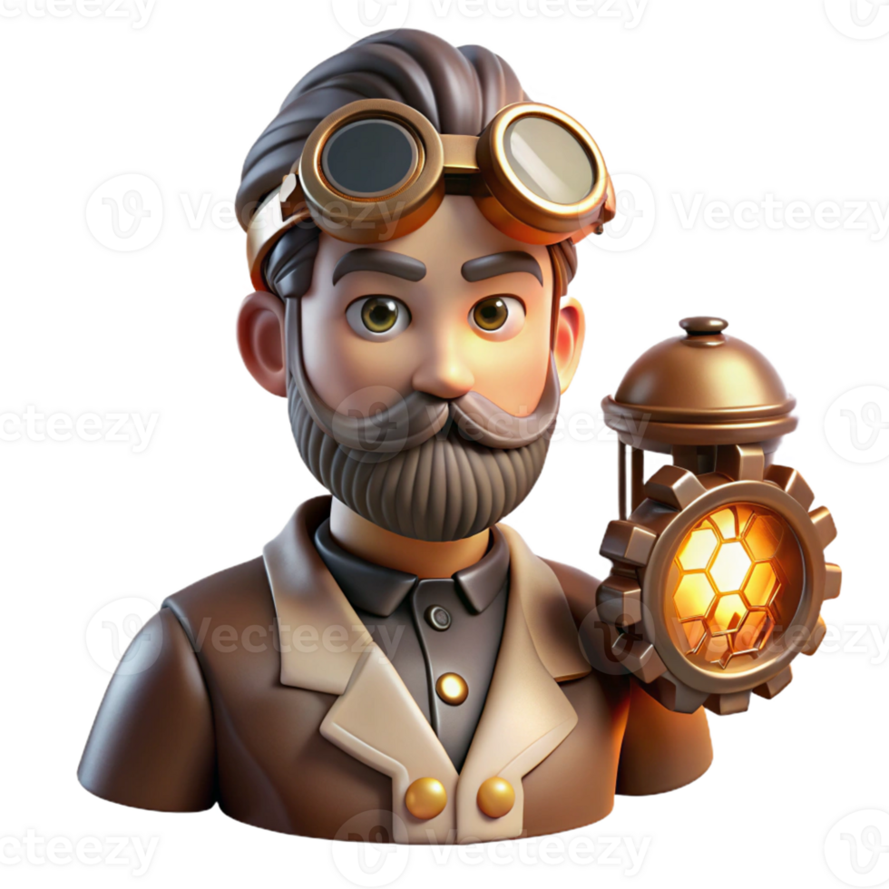 stunning minimalist Portrait of a Steampunk Inventor with Gog original png