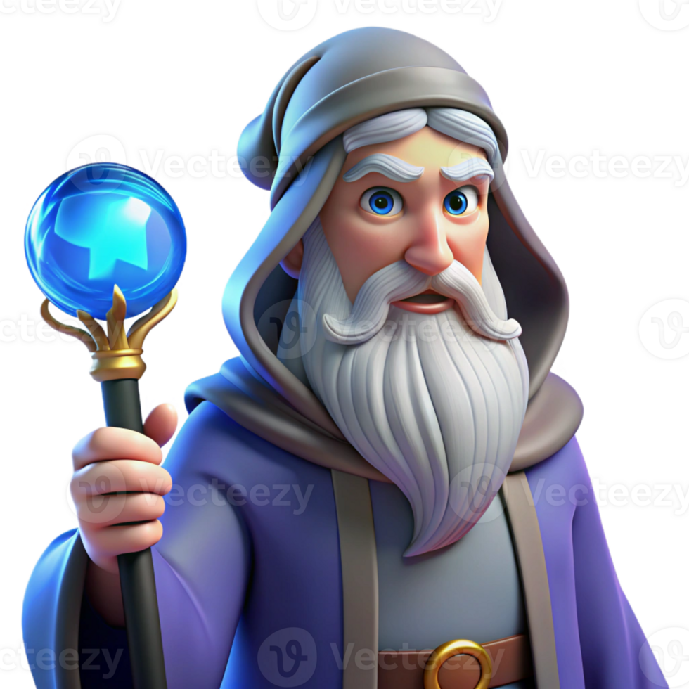 extraordinary artistic Portrait of a Wise Old Wizard with a Lon professional png