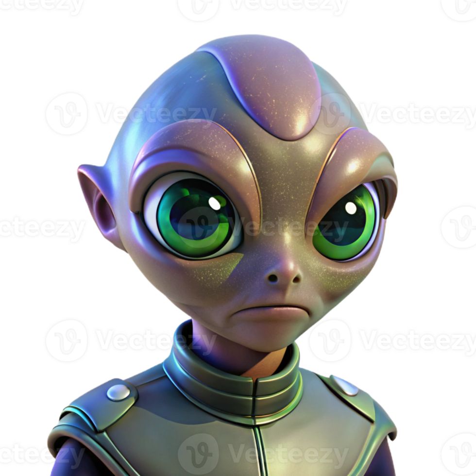 extraordinary contemporary Portrait of a Curious Alien with Large Ir high quality png