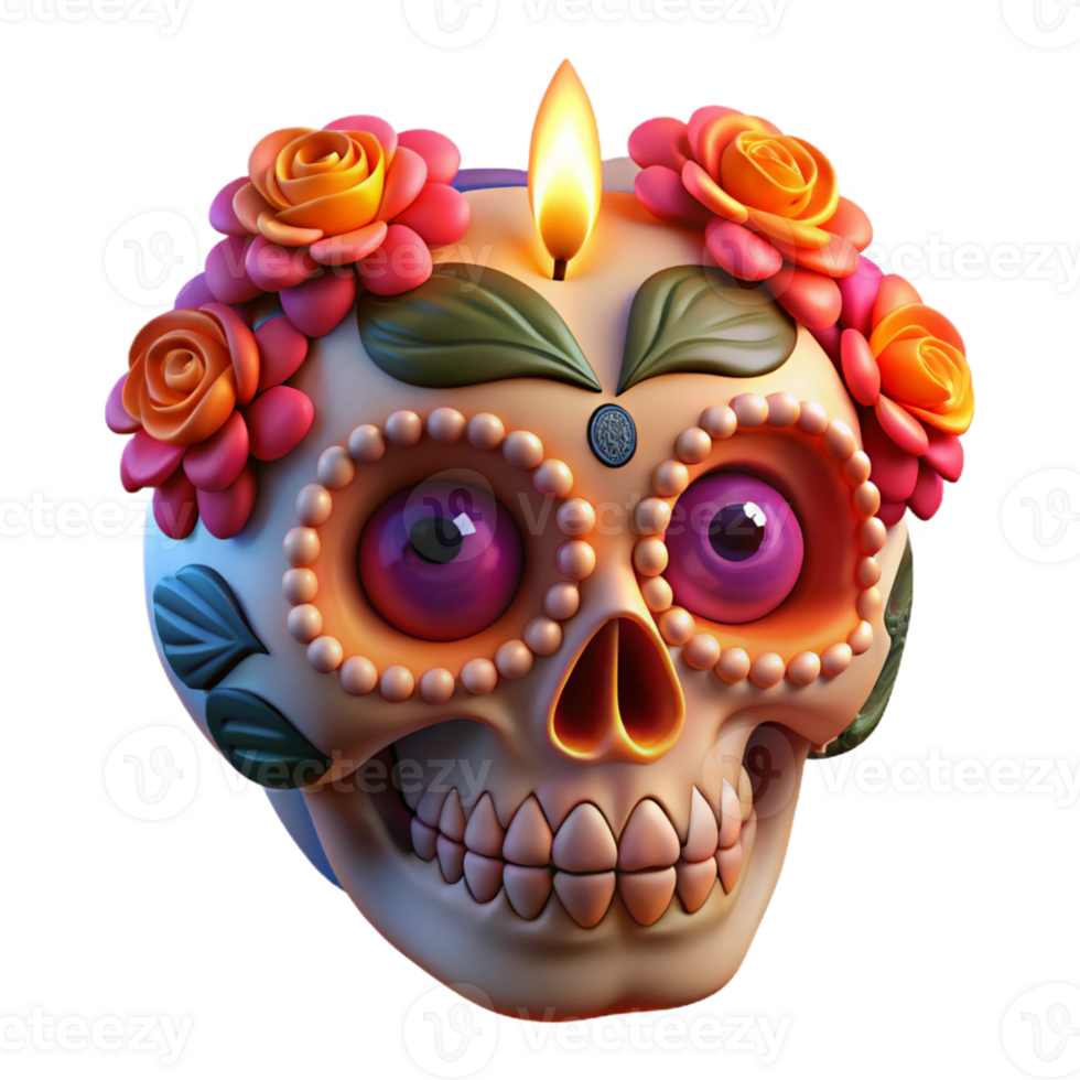 beautiful traditional Portrait of a Vibrant Sugar Skull with In original png
