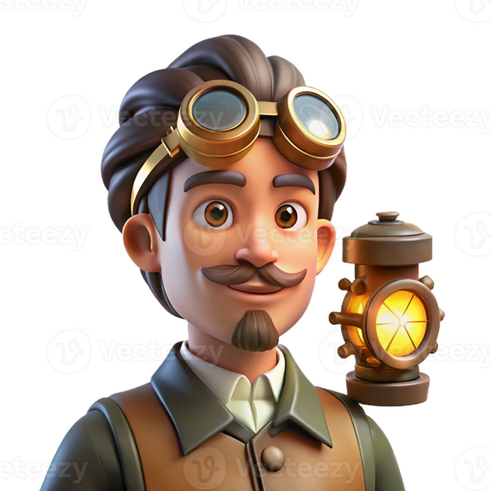 vibrant creative Portrait of a Steampunk Inventor with Gog premium png