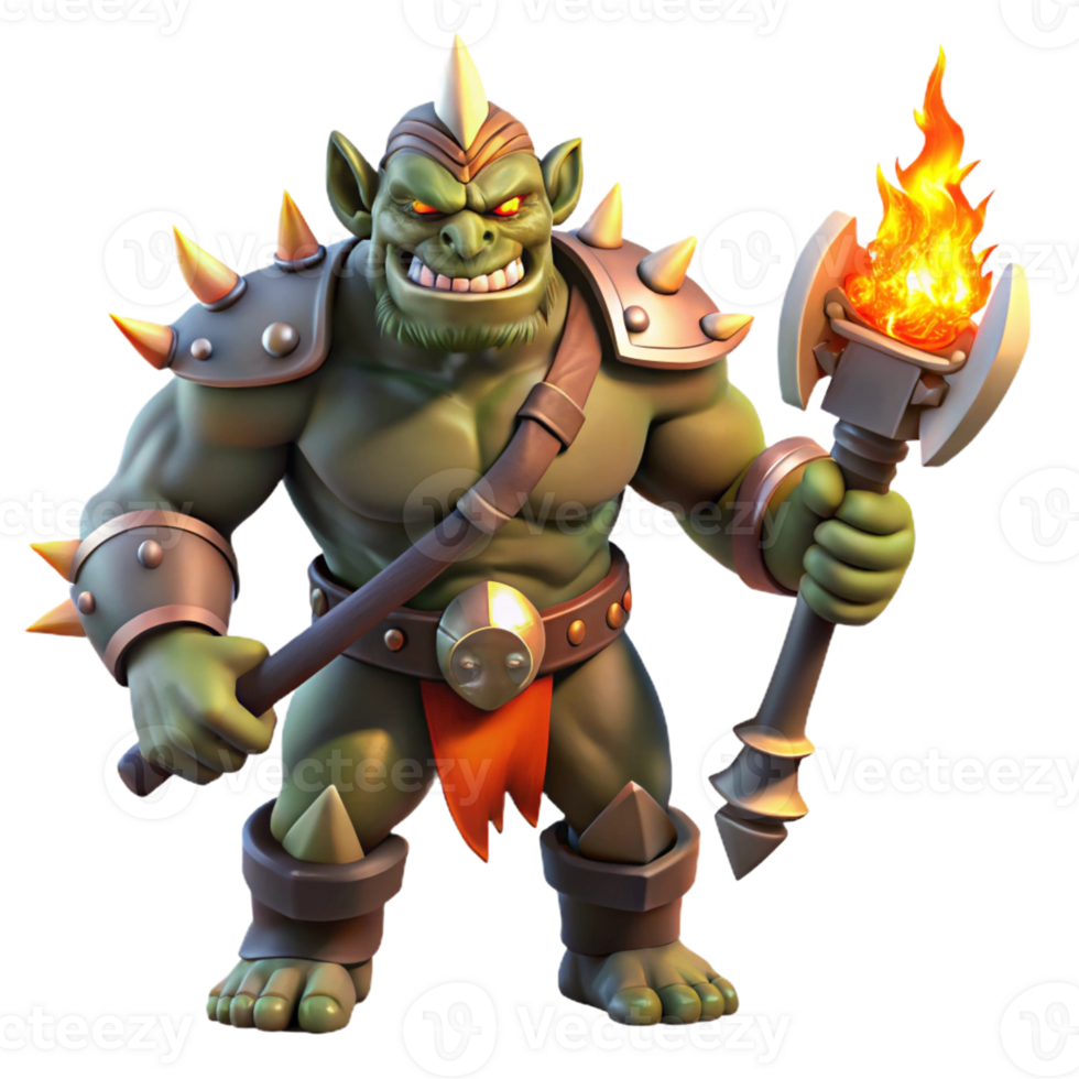 impressive creative Orc Chieftain with Flaming Sword exclusive png