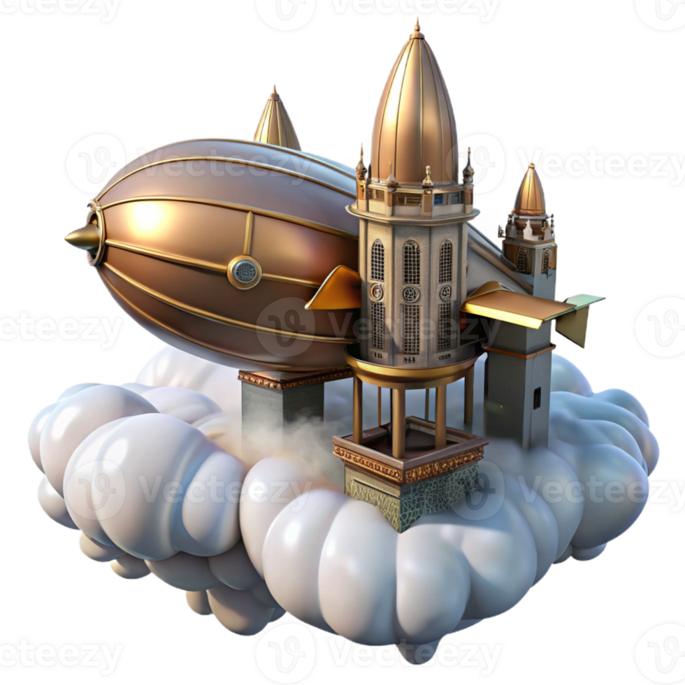 extraordinary classic Steampunk Zeppelin over Cloudy City high quality png