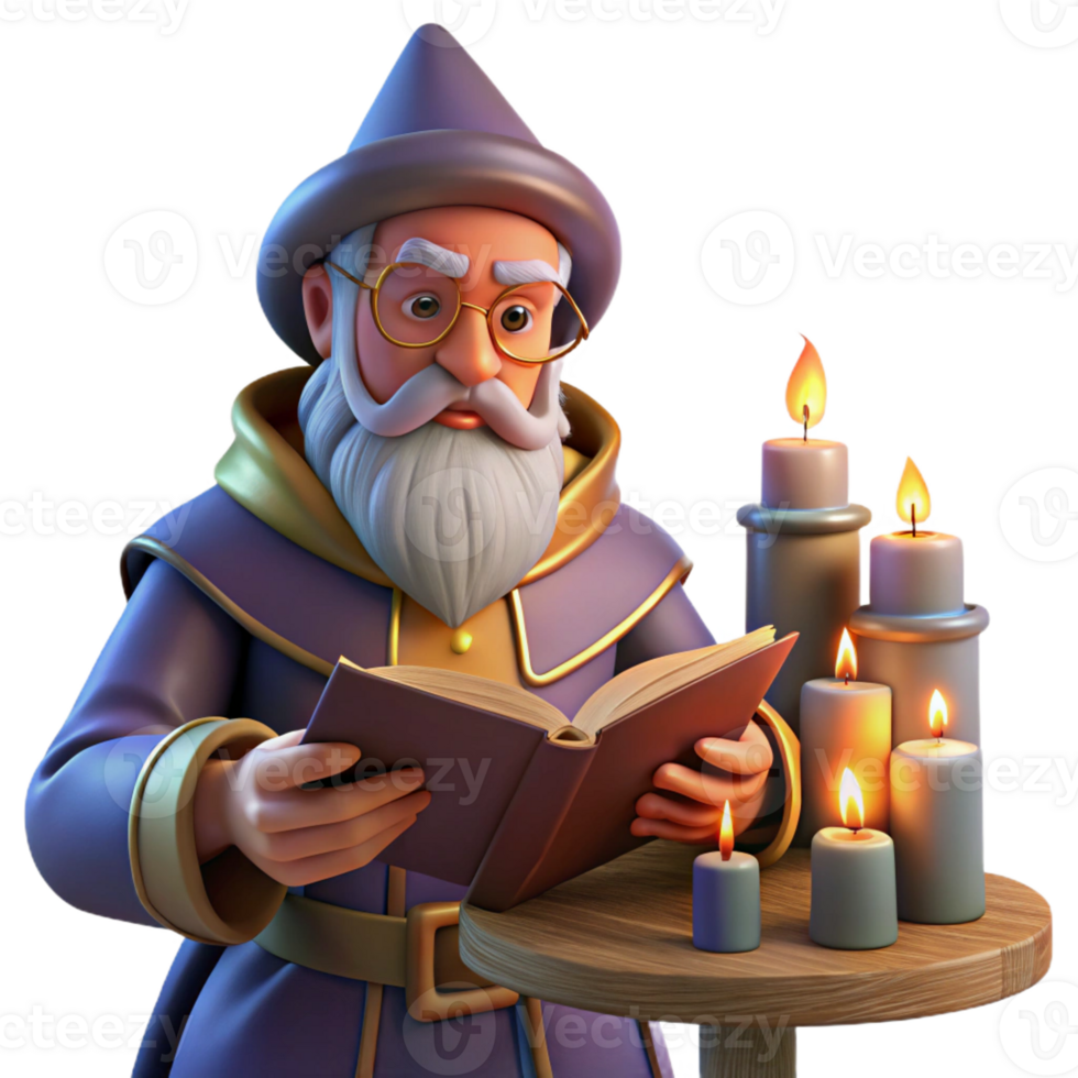 beautiful creative A Wise Old Wizard Reading a Spellbook in H premium png