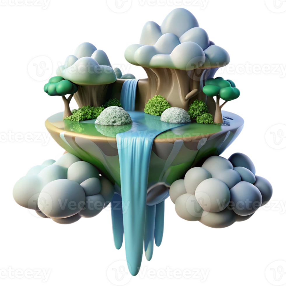 serene rustic A Floating Island with Waterfalls Cascadin original png