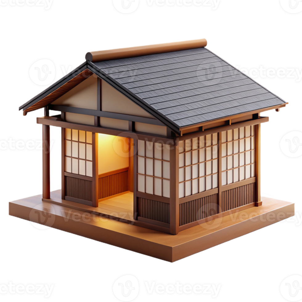 serene minimalist A Traditional Japanese House with Sliding detailed png