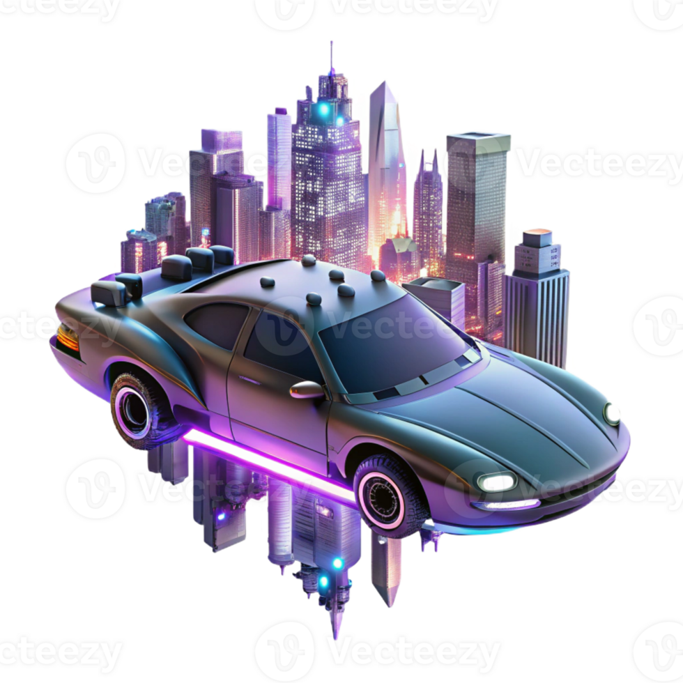 dramatic classic A Futuristic Flying Car Above a Neon Lit C premium png