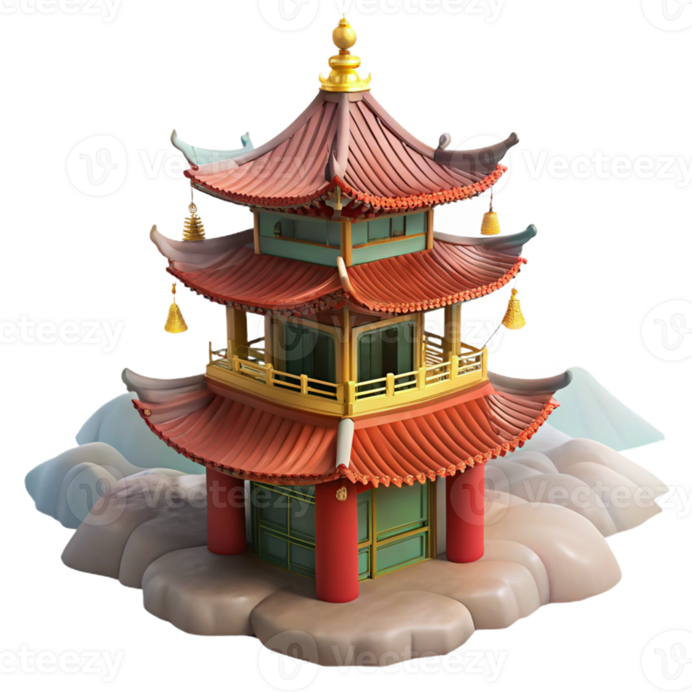 wonderful vintage A Traditional Chinese Pagoda in a Misty Mo exclusive png