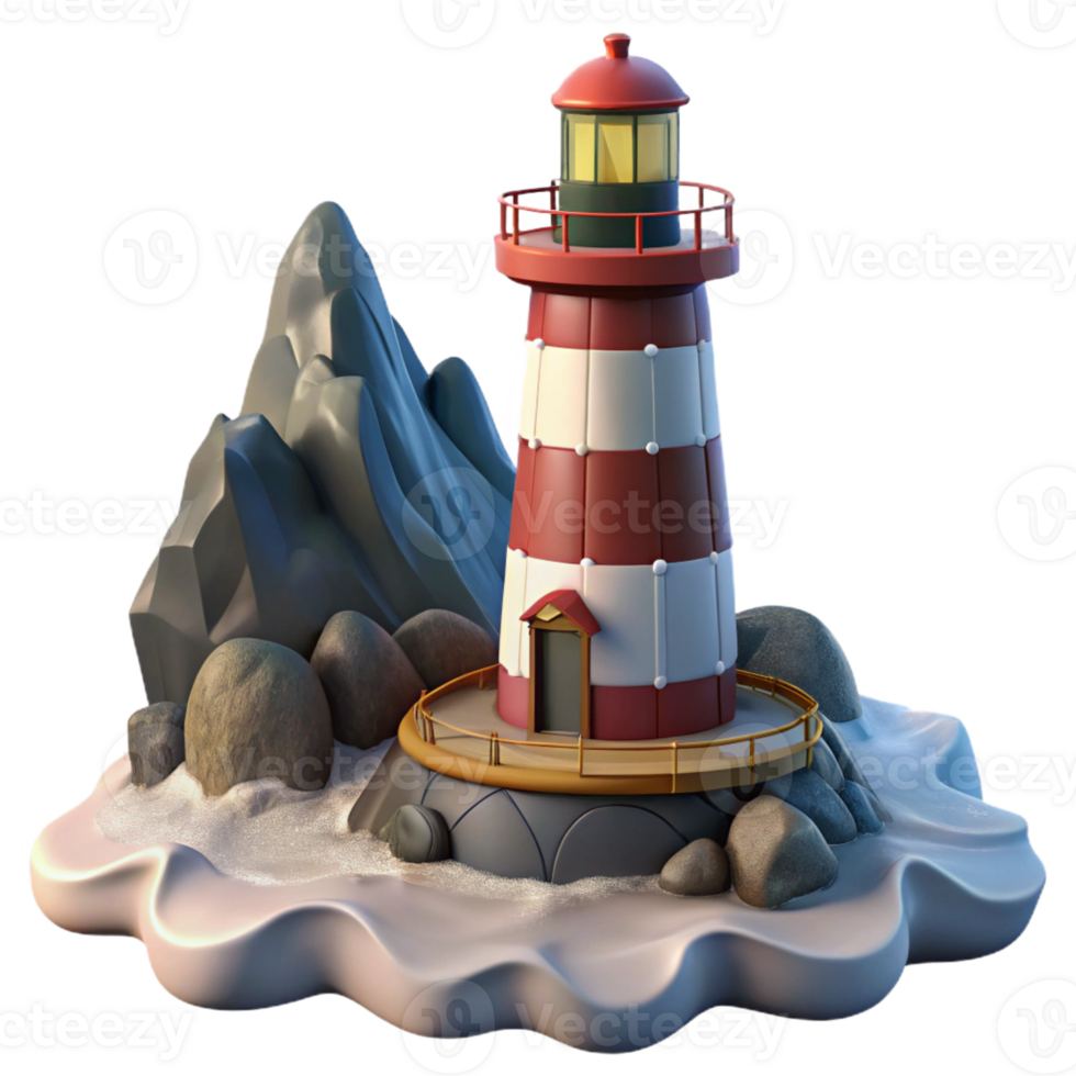 wonderful contemporary Lighthouse on a Rocky Cliff detailed png