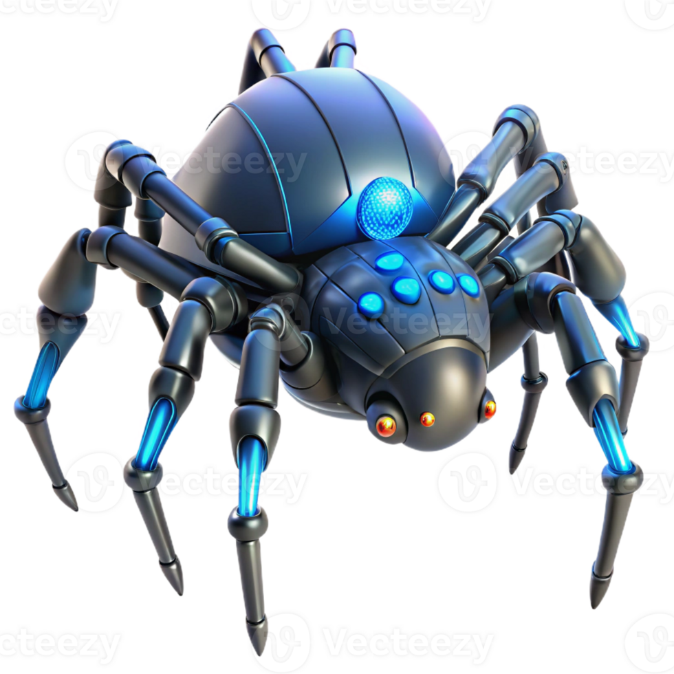 serene contemporary A Giant Robotic Spider Crafting a Web of Fi professional png