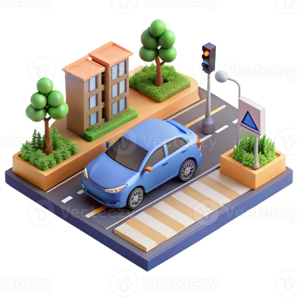 dramatic creative A Self Driving Car Navigating a Busy Inters detailed png