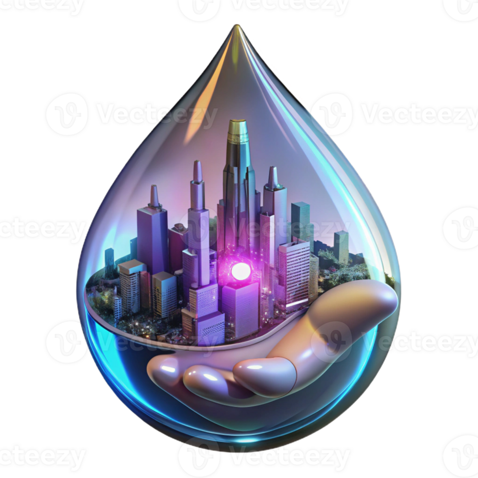 extraordinary minimalist A Futuristic Cityscape Reflected in a Ra detailed png