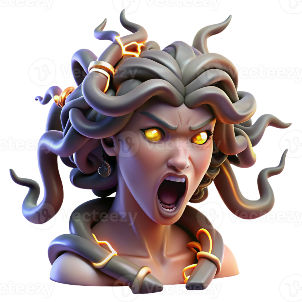 serene creative A Fearsome Medusa with Snakes Writhing In high resolution png