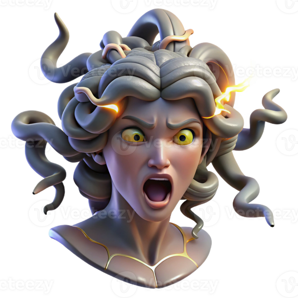 serene rustic A Fearsome Medusa with Snakes Writhing In high resolution png