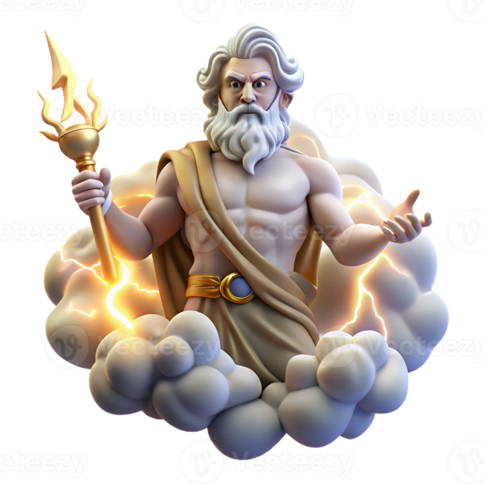serene contemporary A Powerful Zeus Wielding a Lightning Bolt genuine png