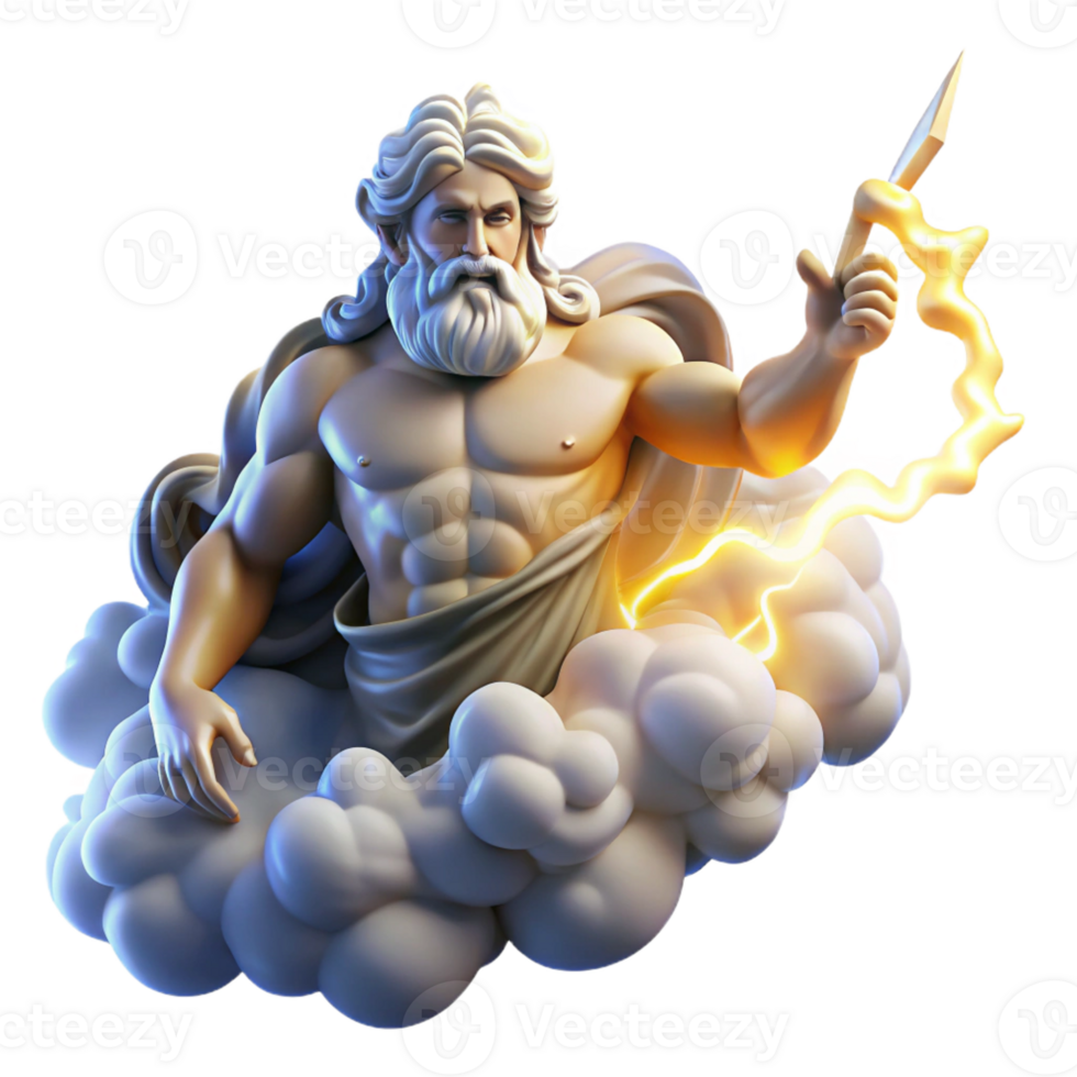 elegant vintage A Powerful Zeus Wielding a Lightning Bolt authentic png