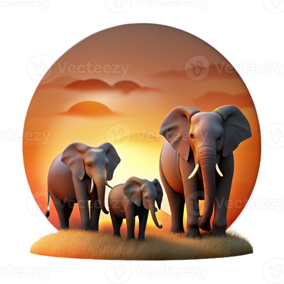 stunning rustic A Group of African Elephants Silhouetted png