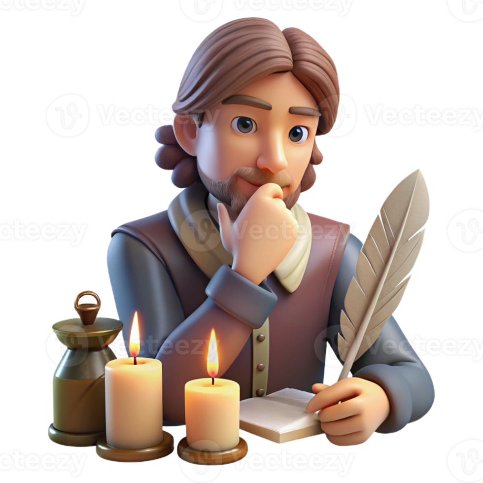 serene rustic Portrait of a Writer with a Quill and Par exclusive png
