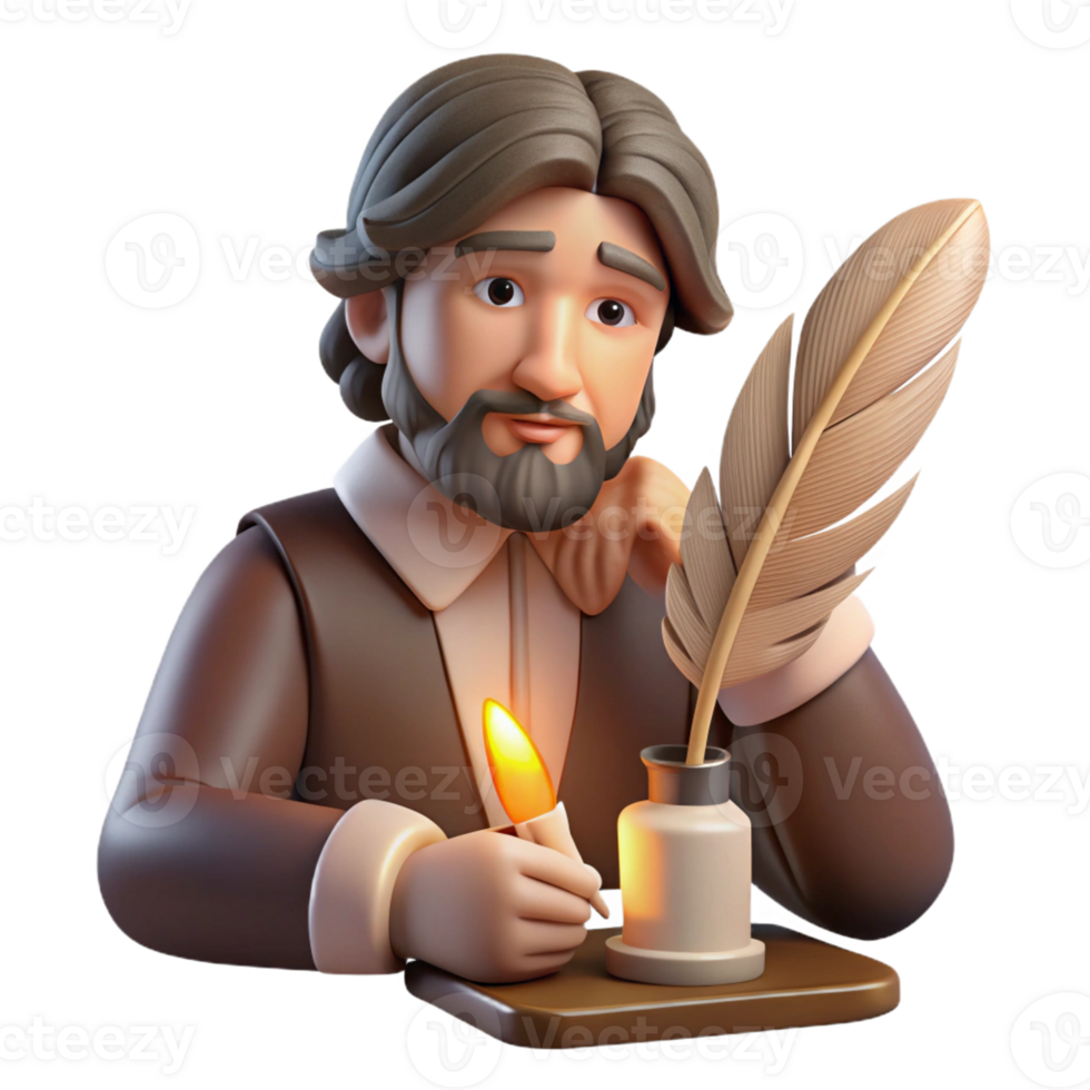 dramatic traditional Portrait of a Writer with a Quill and Par png