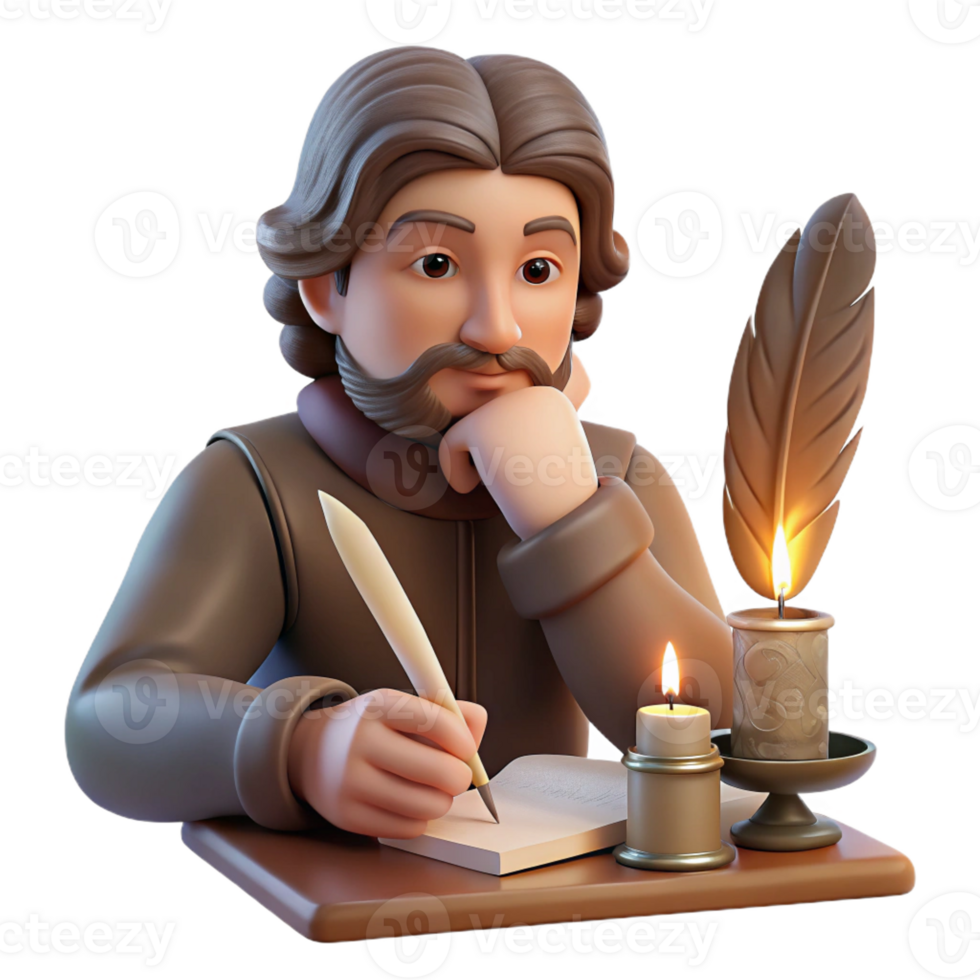 wonderful modern Portrait of a Writer with a Quill and Par premium png