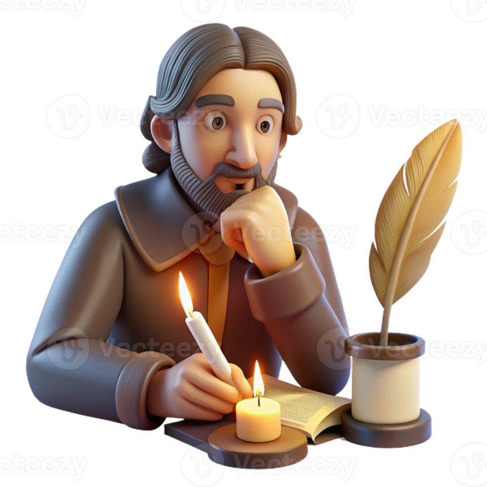 dramatic minimalist Portrait of a Writer with a Quill and Par authentic png