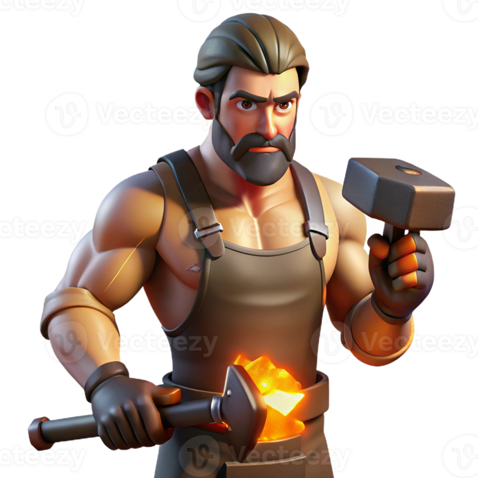 dramatic abstract Portrait of a Blacksmith with Hammer in Ha high quality png
