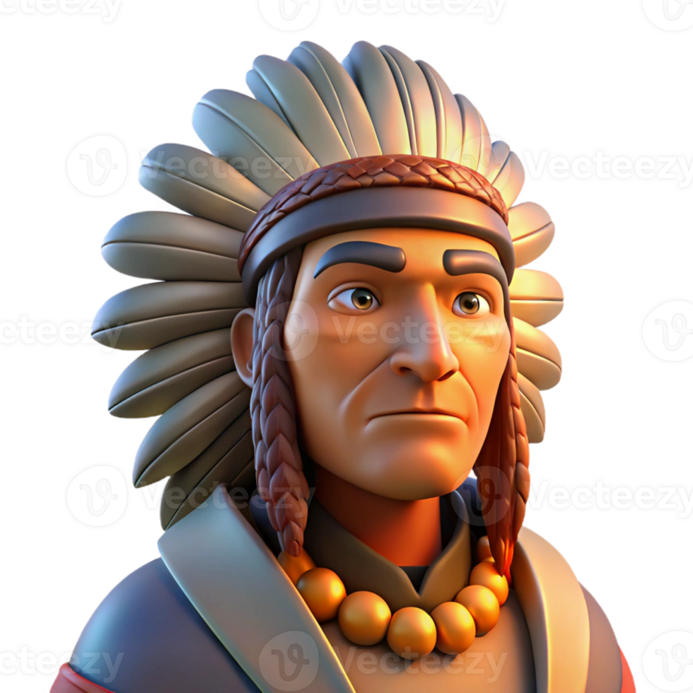 dramatic minimalist Portrait of a Native American Chief in Fu premium png