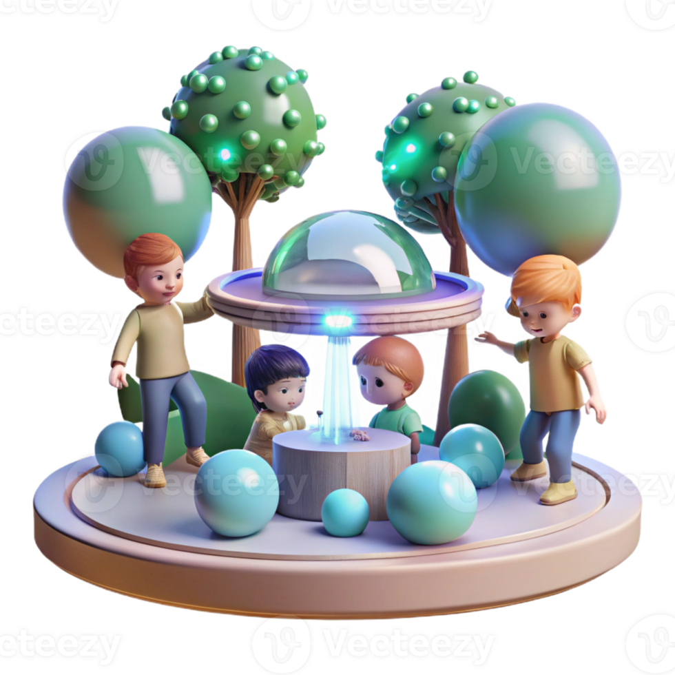 serene modern A Group of Children Playing with Anti Gra high quality png