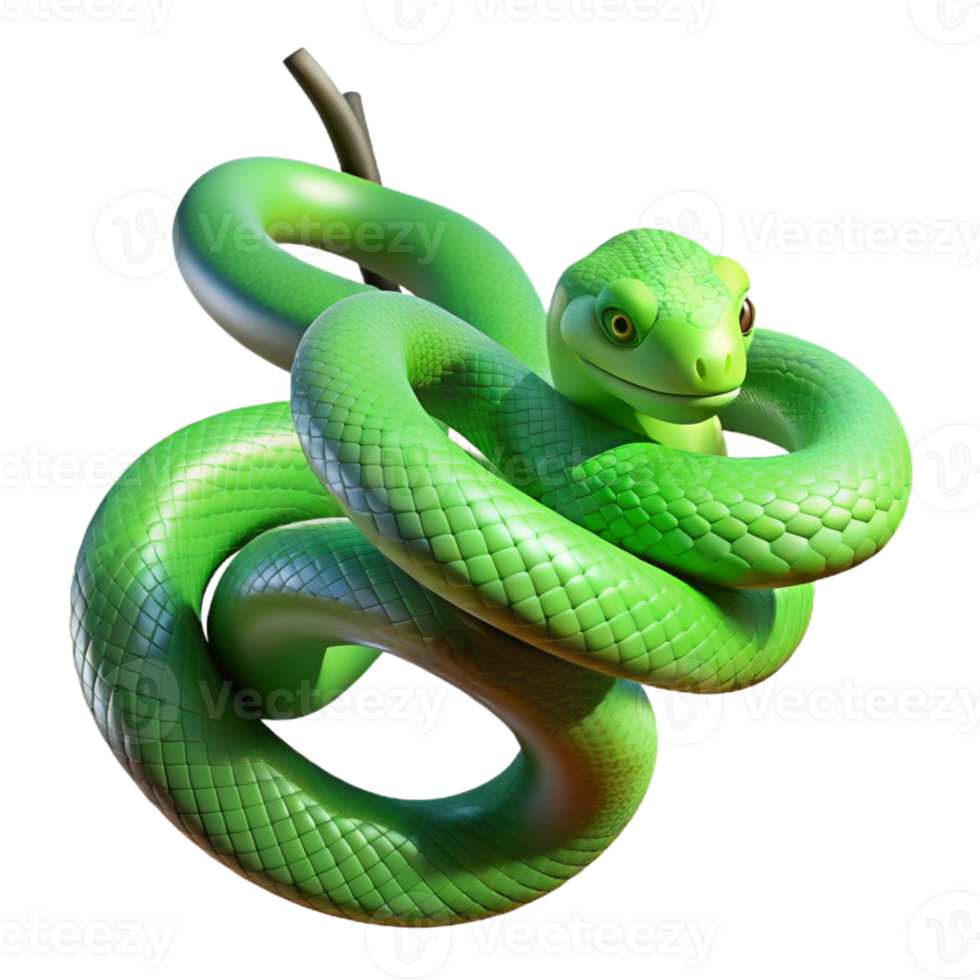 extraordinary artistic A Slithering Green Snake Coiled Around A original png
