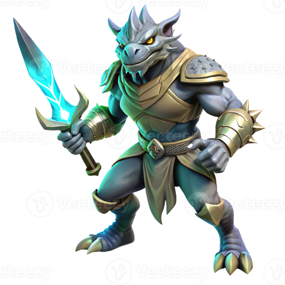 elegant rustic A Fierce Dragonborn Warrior Wielding a Glo authentic png