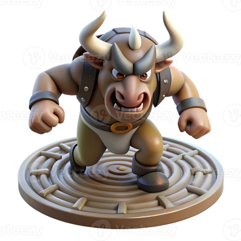 serene modern A Fearsome Minotaur Charging Through a La original png