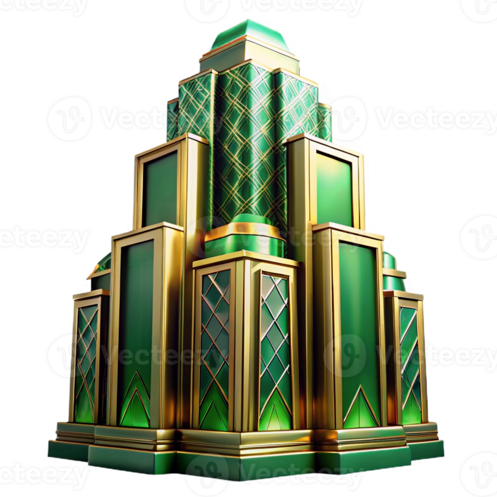 magnificent artistic Art Deco Skyscraper Emerald and Gold premium png