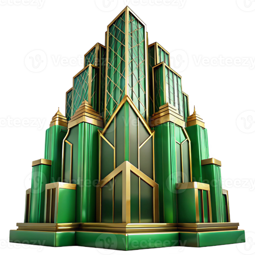 beautiful rustic Art Deco Skyscraper Emerald Green and Gold professional png