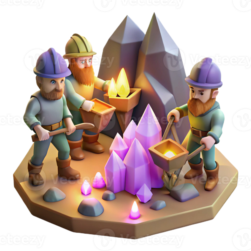 vibrant traditional A Group of Dwarves Mining for Gems in a C premium png