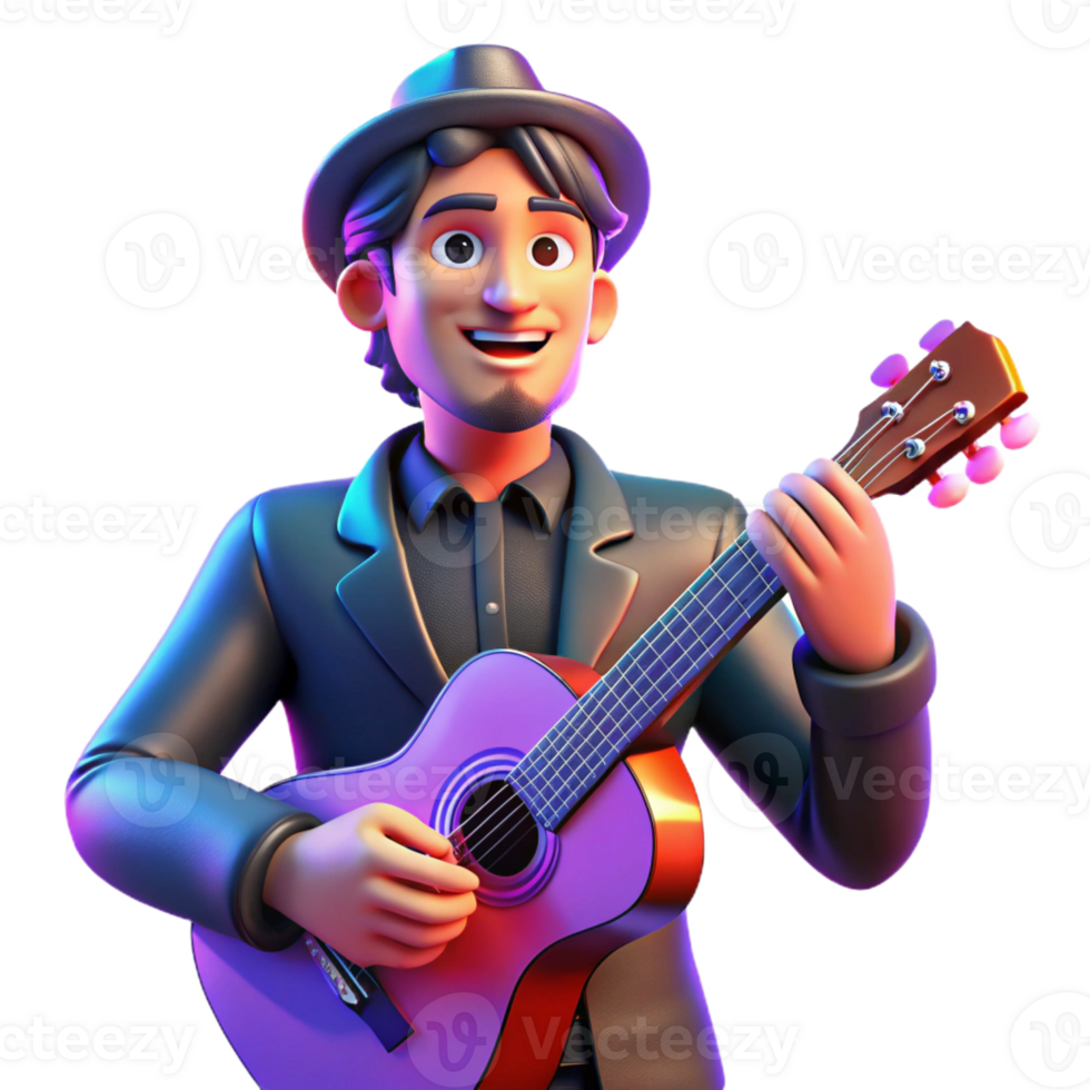 magnificent contemporary Portrait of a Stylish Musician with a Gui genuine png