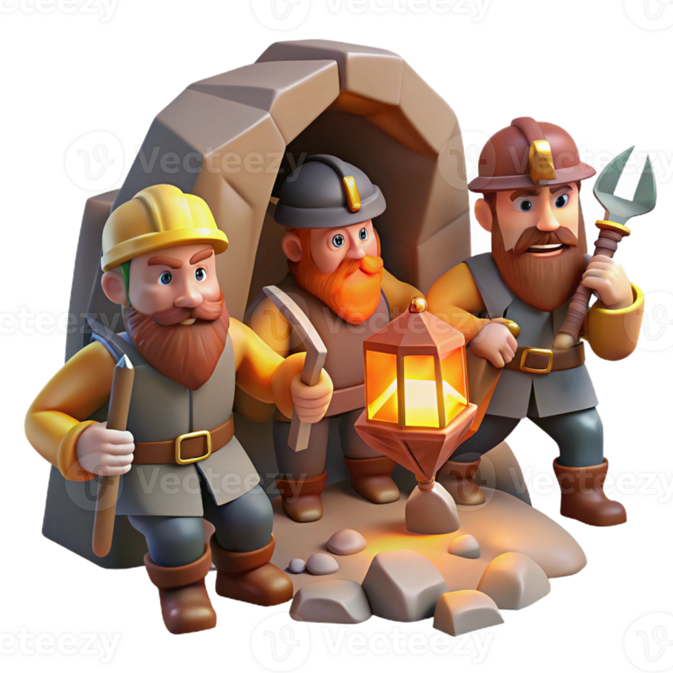 elegant artistic A Group of Dwarves Mining for Gems in a Ca high resolution png